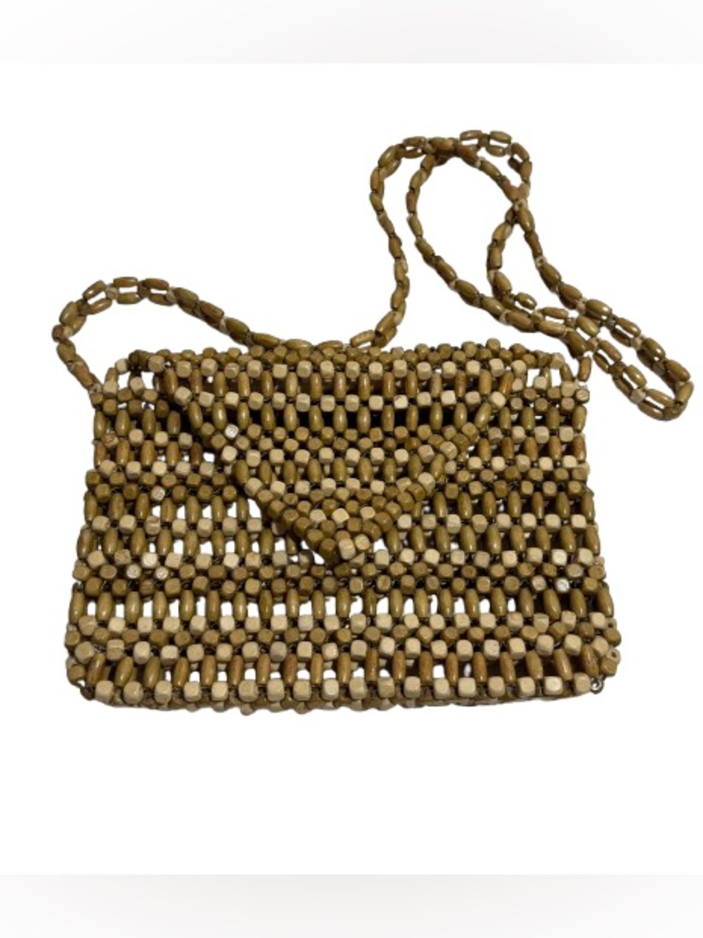 Unbranded Wood Beaded Crossbody Bag in Natural Brown